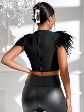 Fuzzy Trim Zipper Back Crop Top Without Arm Sleeves
